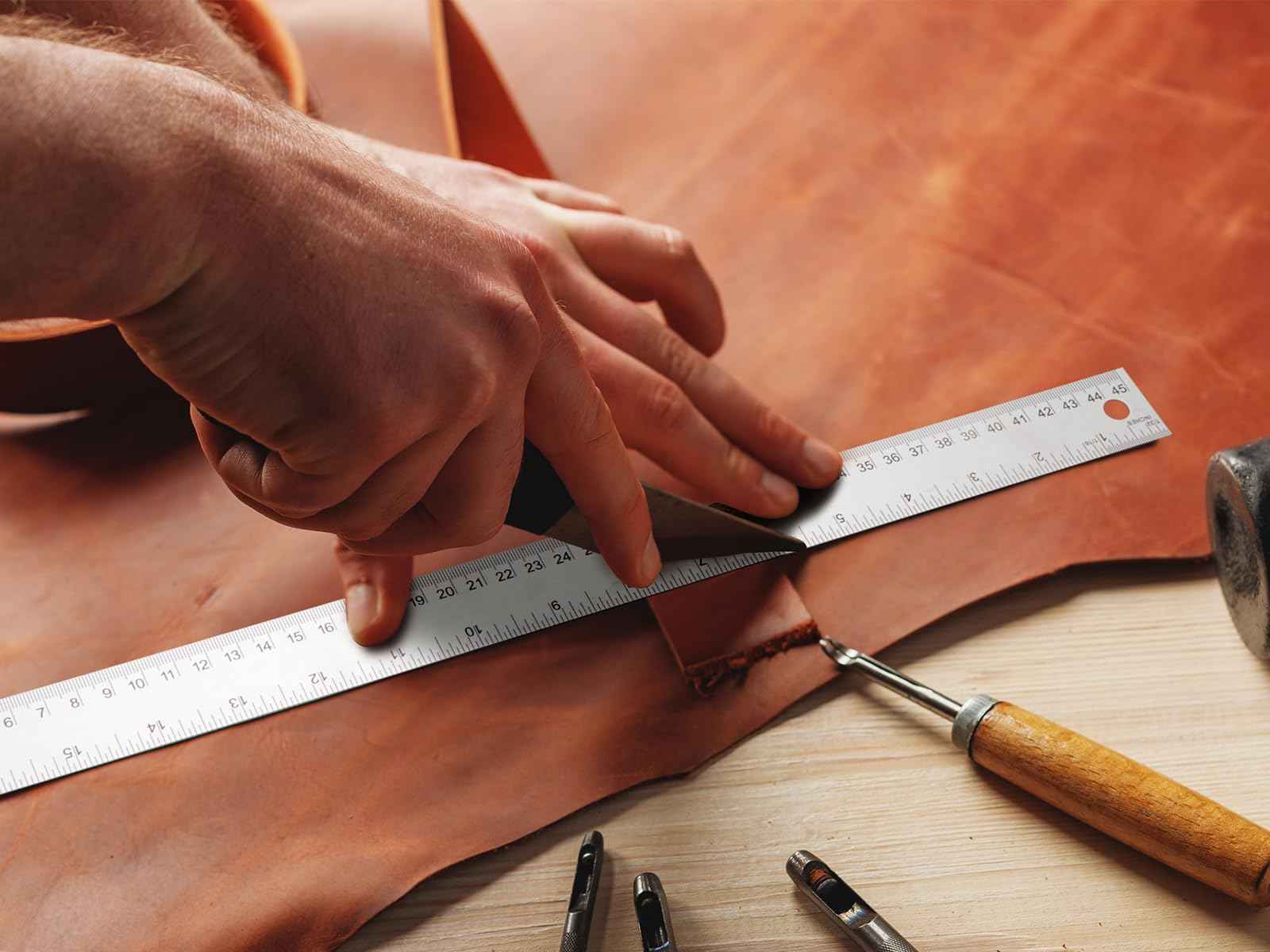 Metal Ruler with Cork Backing, 18 Inch Stainless Steel Rulers 18 Inch Metal Ruler 2 Pack - Imperial and Metric - Non-Slip Prevent Ink Leakage - for School Office Engineering Tools