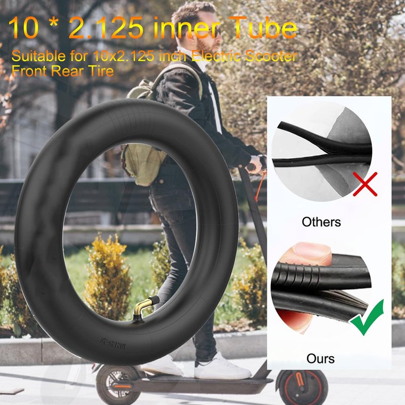 10x2.125 Tire and Inner Tube, 10 x 2.125" Inner Tube for Electric Scooter Tire Front and Rear Replacement Wheels with 0° Valve Stem for 10 inch Tires with 6 inch Rims (1 Set)