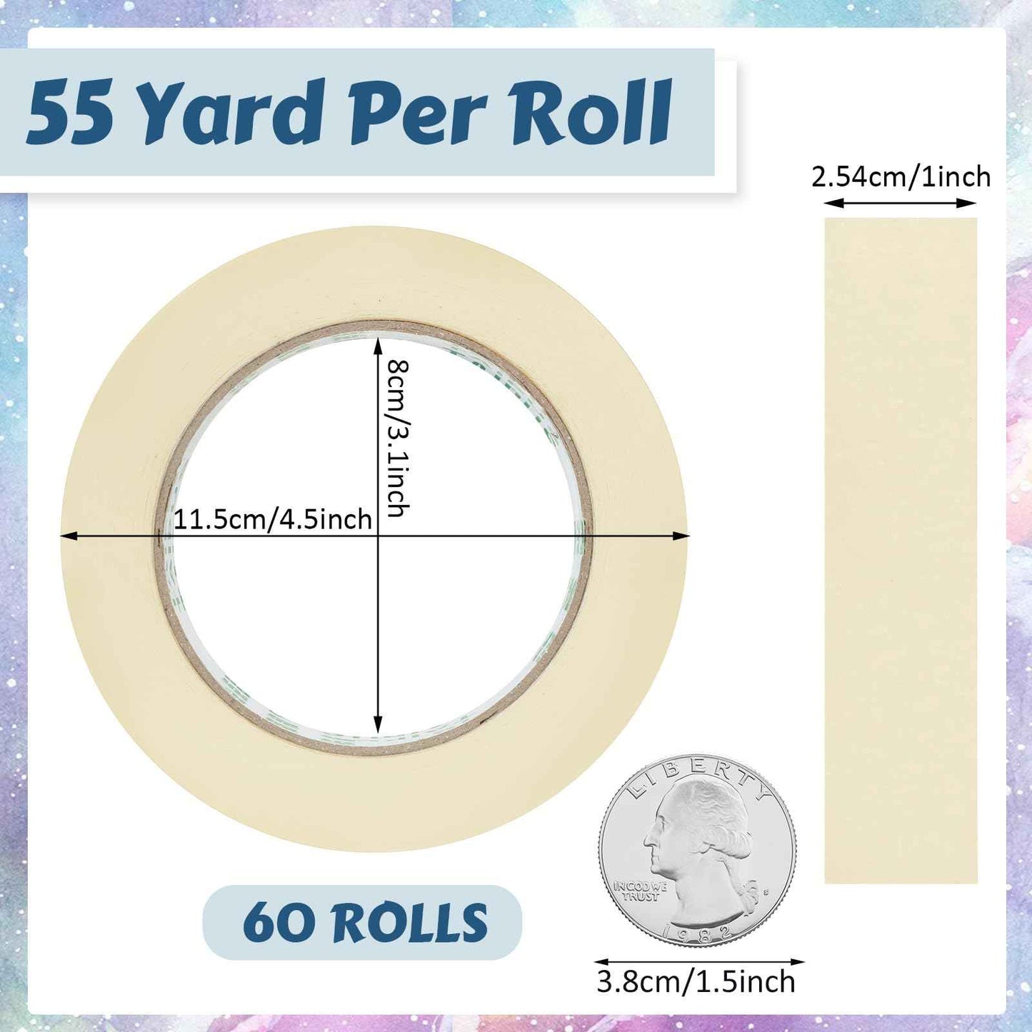 Fainne Masking Tape Bulk General Purpose Masking Painting Tape 55 Yards for Painting Home Office School Stationery Arts Crafts Basic Use, Easy Removal(60 Rolls,1 Inch)