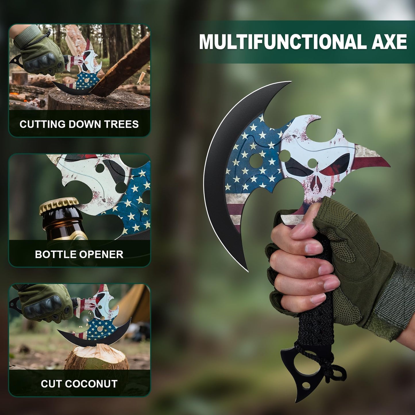 BOPOTI Outdoor 13" Camping Hatchet,Multi Functional Shock-Absorbing Hand Pattern Axe,Mountaineering Campfires Self Defense Portable Carrying Gift for Friend,Family,13",1LB