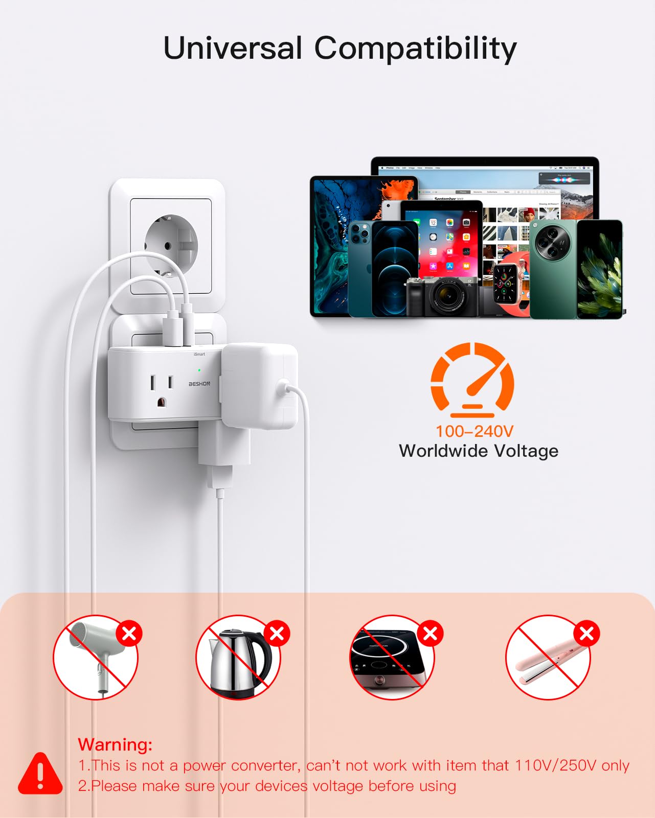【2 Pack 】 7 in 1 European Travel Plug Adapter, Travel Essentials, International Travel Adapter with 4 Outlets 3 USB Ports(2 USB C), US to Europe Plug Adapter to Most Europe Spain Italy France