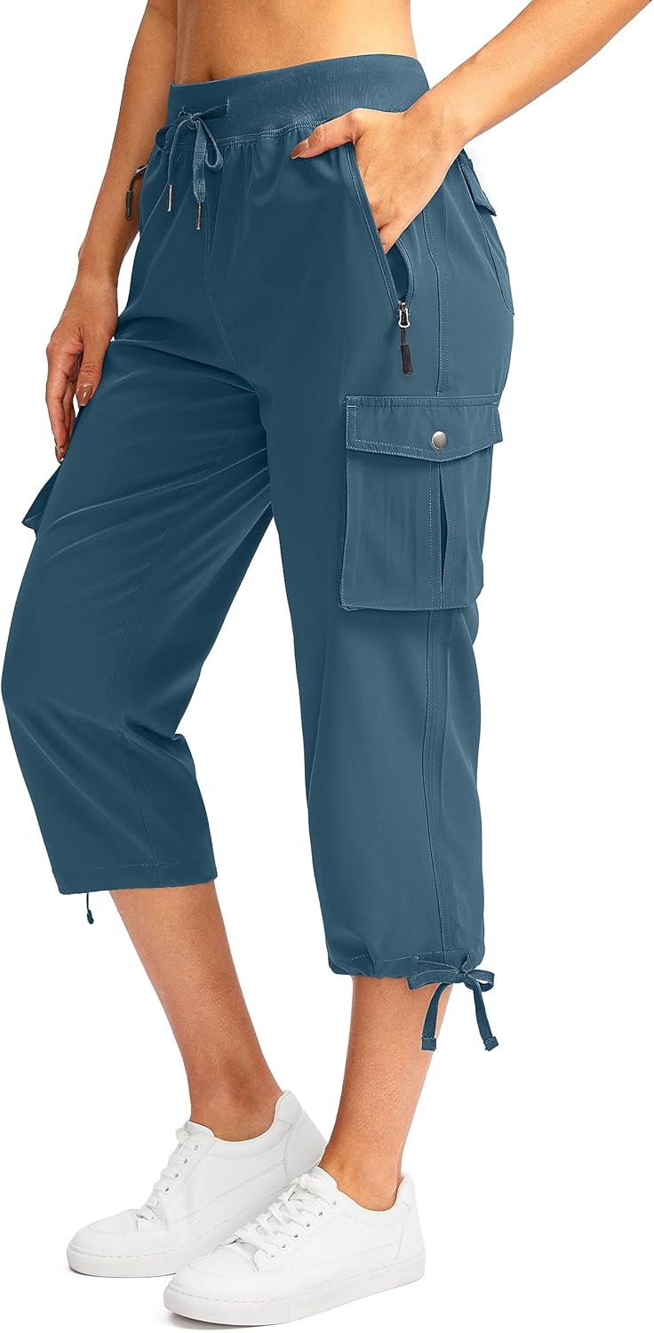 Soothfeel Women's Cargo Capris - Lightweight Quick-Dry Travel Pants with 6 Pockets for Summer Hiking