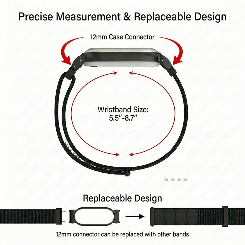 Wristband for Plaud NotePin(S), Metal Case and Breathable Nylon Band, Zinc-Alloy Case for Secure Fit Anti-Drop, 12mm Connector, Adjustable Wrist Strap, Fits 5.5 to 8.7 inch wrist, Seashell