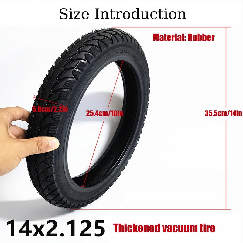 14 x 2.125 Electric Bike Tire Tubeless, 14X2.125 Tubeless Tire with Angled Valve, For Ebike 14x2.125/57-254 Folding Electric Bike Tire, E-Bikes and E-Scooters