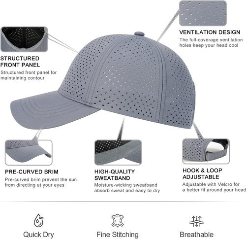 FEINION Men’s Performance Hat - Adjustable Breathable Snapback with Laser Perforated Mesh Design