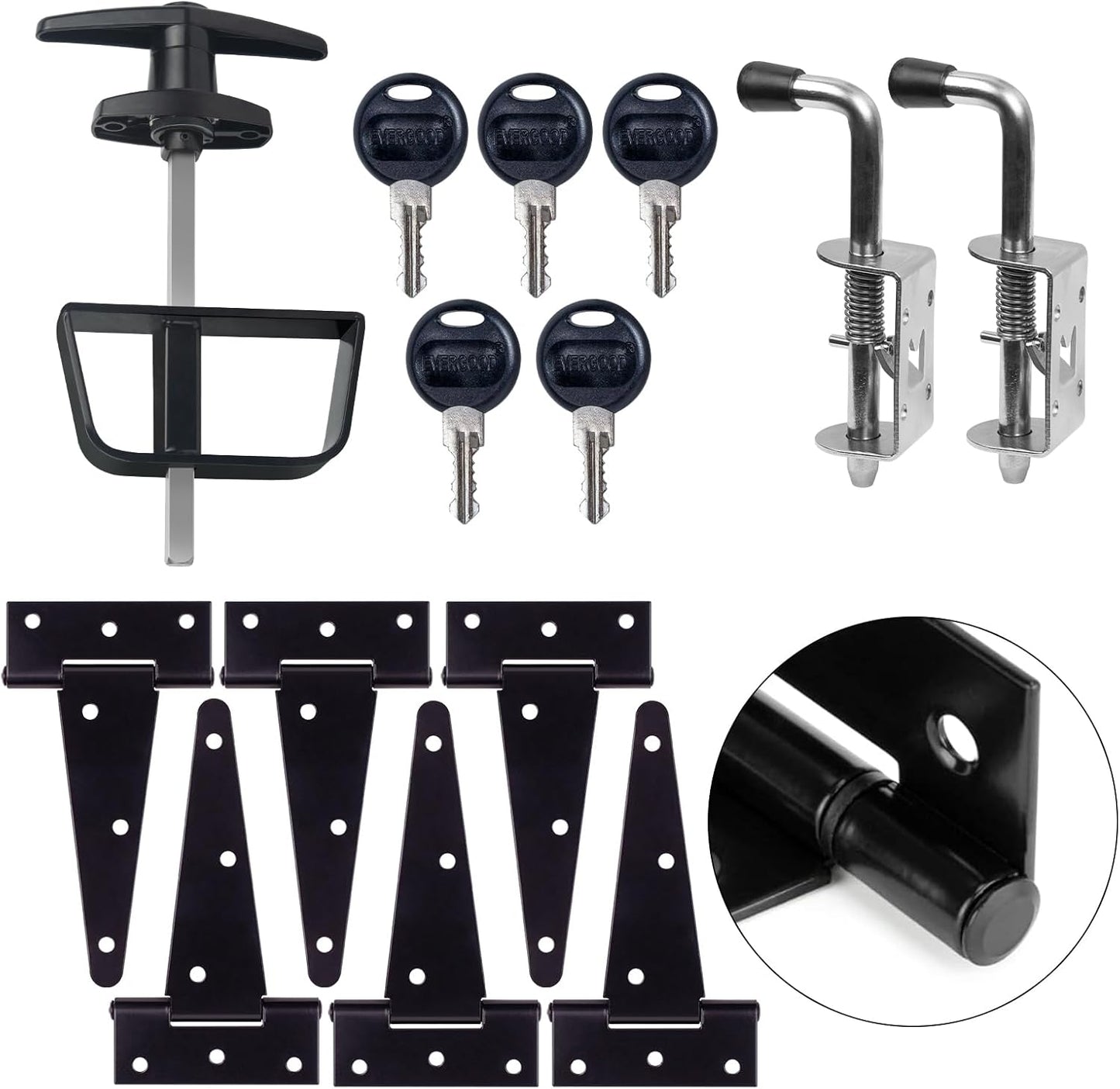 Complete Shed Door Hardware Kit with T-Handle Lock, Heavy-Duty Latches & Hinges - Weatherproof for Sheds & Gates
