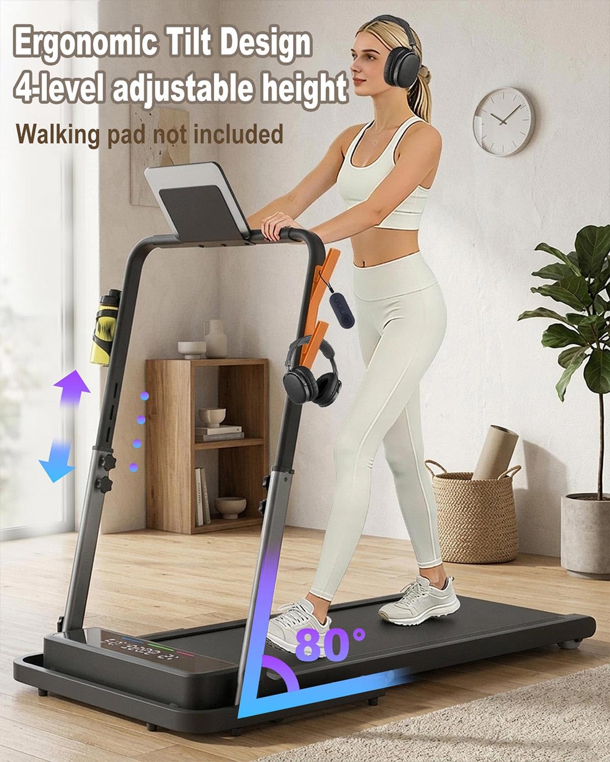 Foldable Walking Pad Handle Bar, Adjustable Height & Angle for 22.4" Wide