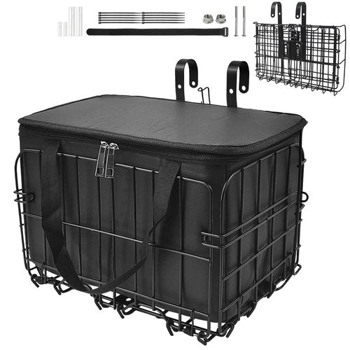 Bike Basket Front, Folding Bicycle Basket with Removable Liner Bag, Large Quick Release Design Bicycle Frame Basket Removable Front Bag/Rear Hanging Cargo Rack, Carrying Pets, Fruit & Grocery