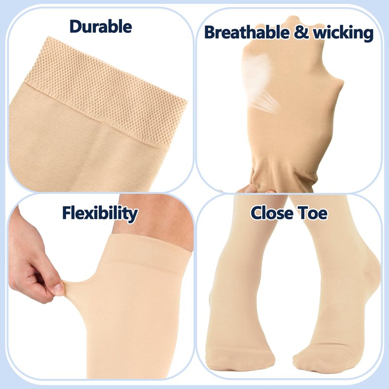 +MD 2 Pairs 15-20 mmHg Medical Compression Socks for Men/Women, Lightweight Opaque Knee High Support Stockings，Beige,M