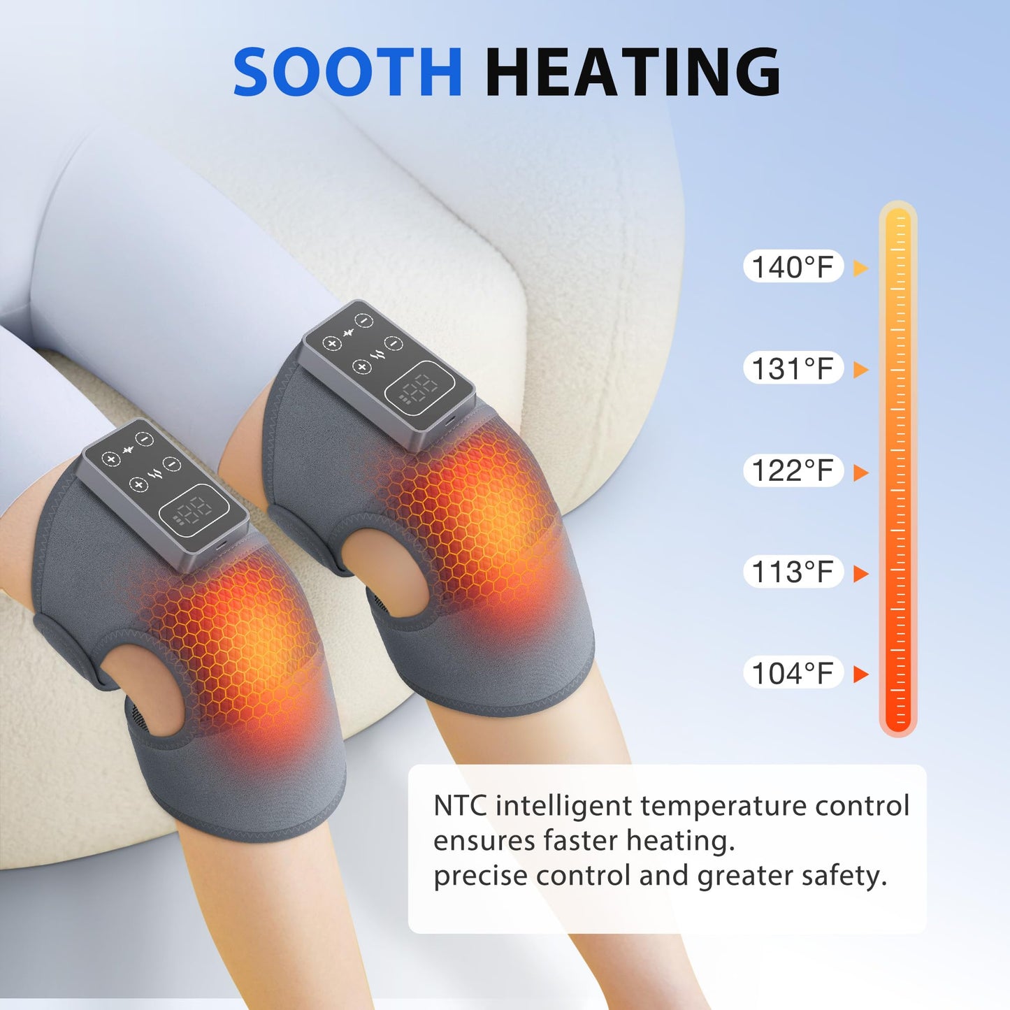 Cordless Knee Massager with Heat Vibration for Pain Relief, Electric Heated Knee Brace with 5 Heat Levels and 3 Massage Mode, Gifts for Men Women