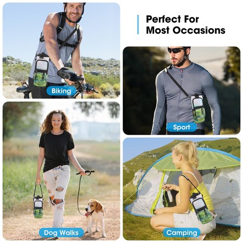 25/32/40oz Water Bottle Carrier Bag With Pocket, Crossbody Insulated Neoprene Adjustable Shoulder Strap Water Bottle Pouch Case, Water Bottle Holder Sling Sleeve for Walking Hiking, 40oz Green Theme