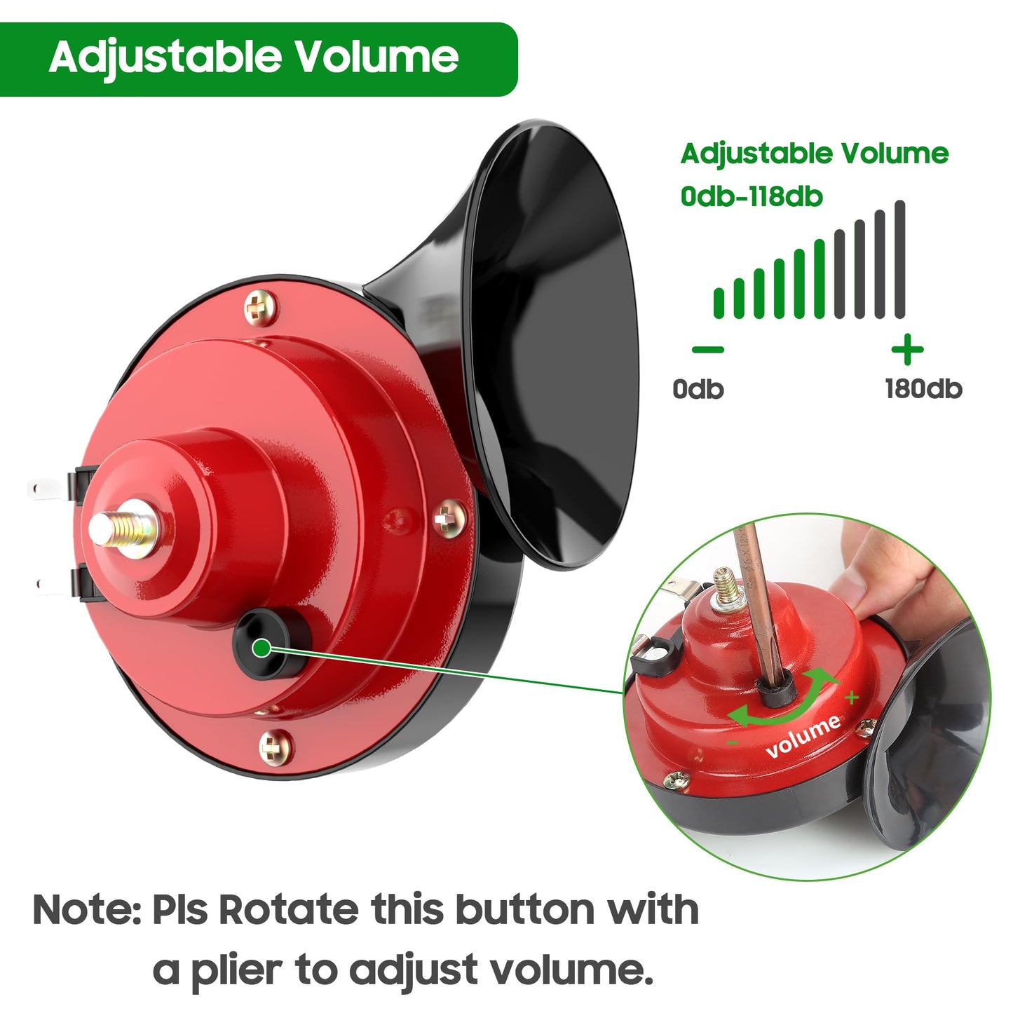 10L0L Golf Cart Horn Kit for EZGO Club Car Yamaha or UTV Universal Waterproof Electric Snail Horn 118DB Floor Mount Button Switch, Adjustable Loud (12 Volt Input)