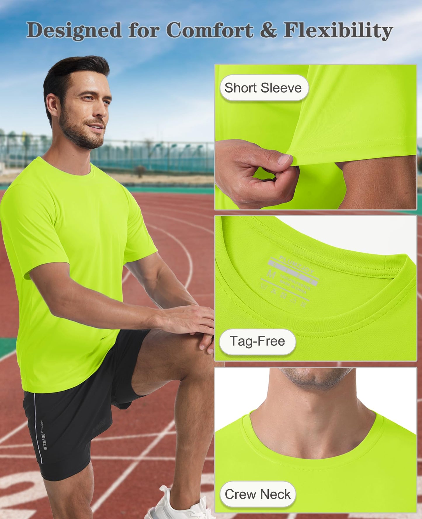 PLUMZJOY T-Shirts for Men Short Sleeve UPF 50+ UV Protection Sun Shirts Quick Dry Swim Shirt Rash Guard Beach Shirts Moisture Wicking Athletic T-Shirt Fluorescent Green XL