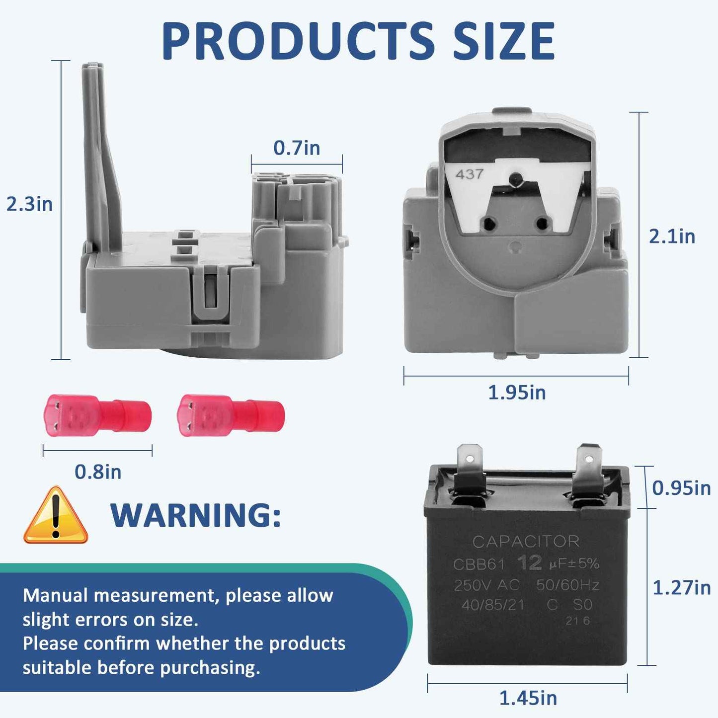 TSD2 W10189190 Relay/Overload and W10662129 Compressor Run Capacitor Compatible for Whirl-Pool Ken-More Elec-trolux by MIFLUS,2PCKS