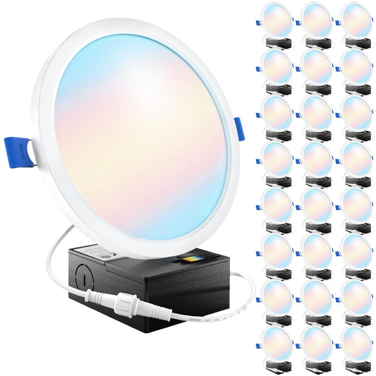 Sunco 24 Pack 6 Inch LED Canless Recessed Lighting, Slim Surface Mount Ceiling Light, Thin Round Flat Panel Fixture, 14W=100W, 1380 LM, Selectable CCT 2700K/3000K/4000K/5000K/6000K, Dimmable ETL