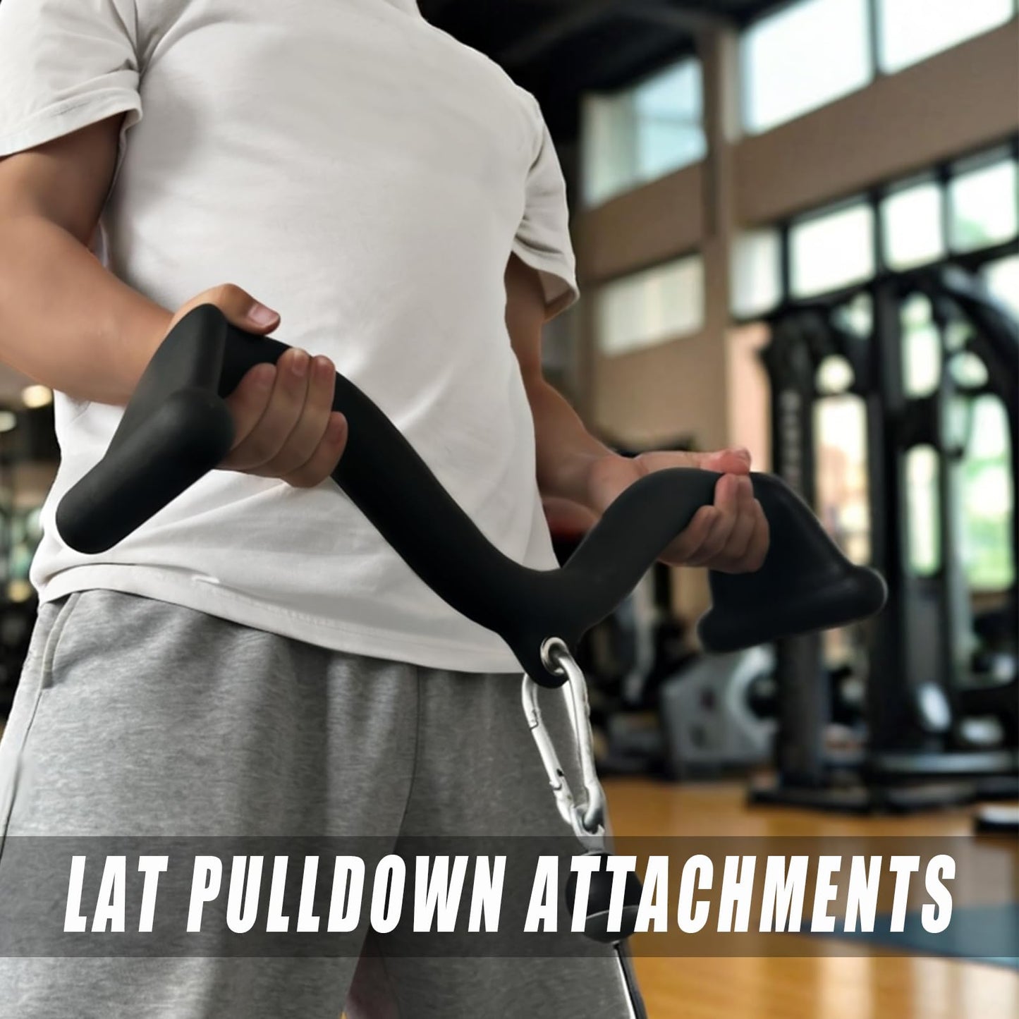 BLUSLM Lat Pull Down Bar T bar Row Attachment，V Bar Tricep Lat Pulldown Attachments, Back Strength Training Bar for Home Gym Exercise Cable Machine Attachments (Black 03)