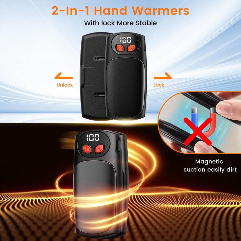 BelleRise Hand Warmers Rechargeable 2Pack,Electric Hand Warmer 20Hrs Long Safe Heat with LED Display,5-Heat Settings,Portable Pocket Heater,Hunting Essentials,Gifts for Christmas,Golf Camping（Black）