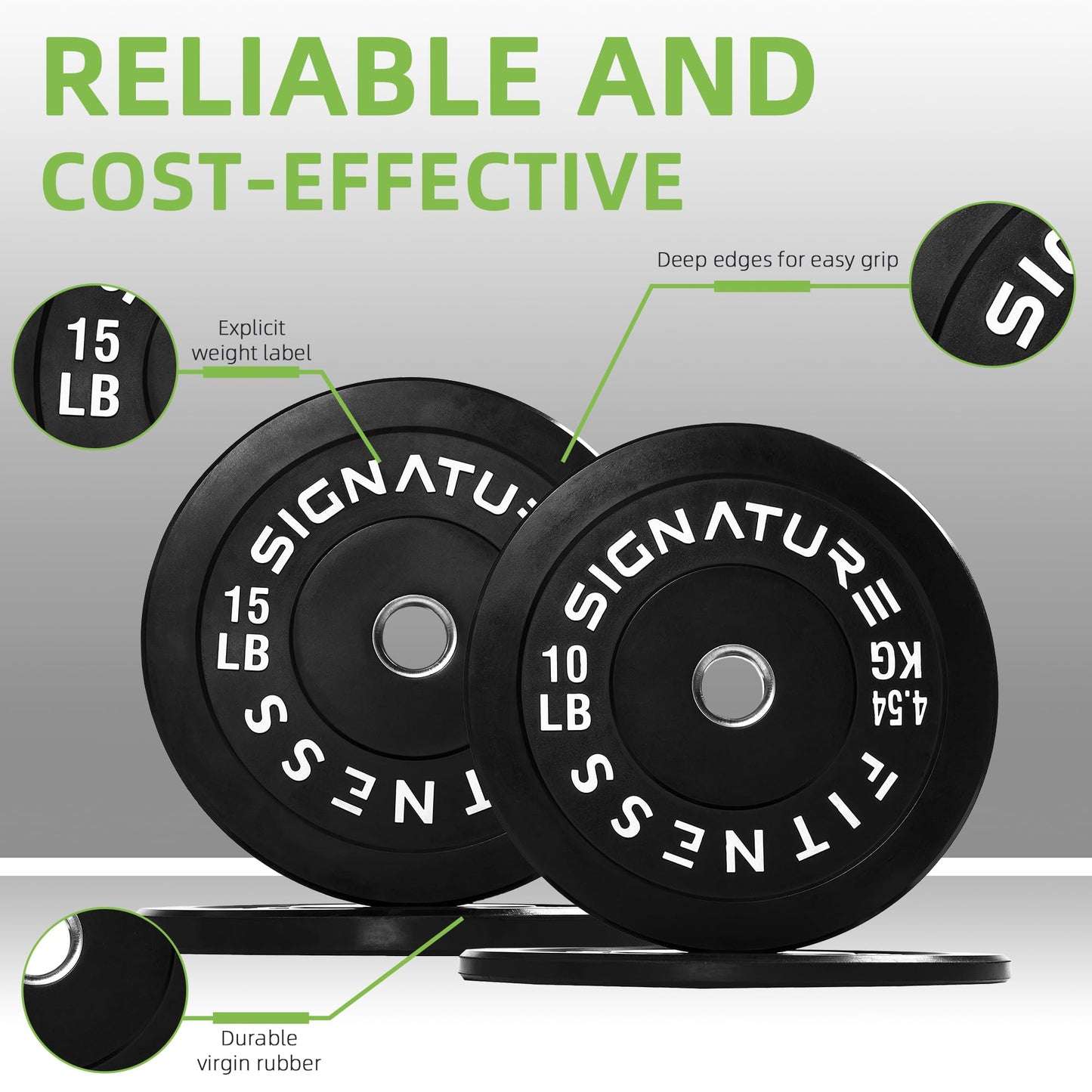 Fitvids 2" Olympic Bumper Plate Weight Plates with Steel Hub – 50-Pound Set – Set: 50 lbs – Black