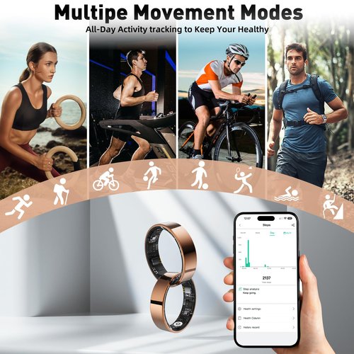 SARUNN ER Smart Ring with Sleep Monitoring, Step Counting, Heart Rate, Blood Oxygen for iPhone and Android, No Subscription Fee, IP68 Waterproof Health Tracker (Silver, 11)