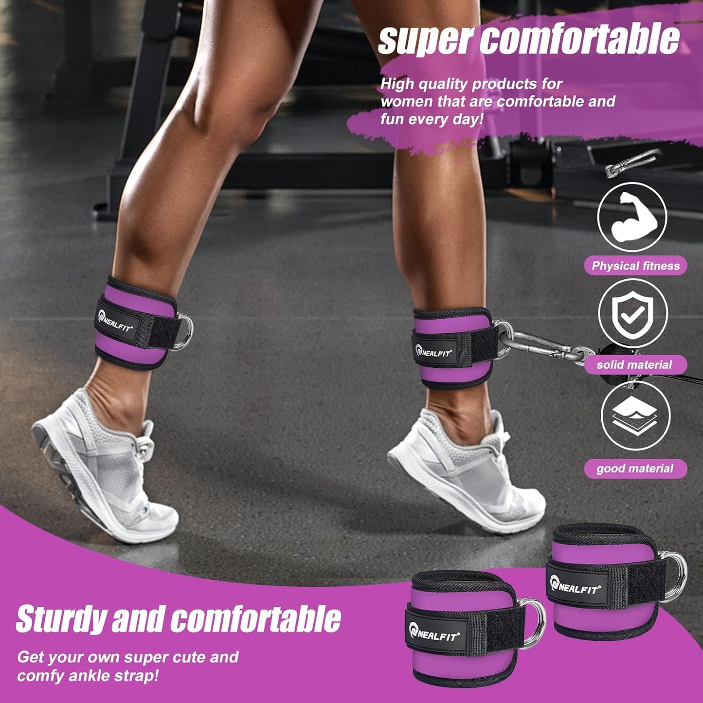 NEALFIT Ankle Strap for Cable Machine - Versatile Gym Cuff for Kickbacks & Glute Workouts