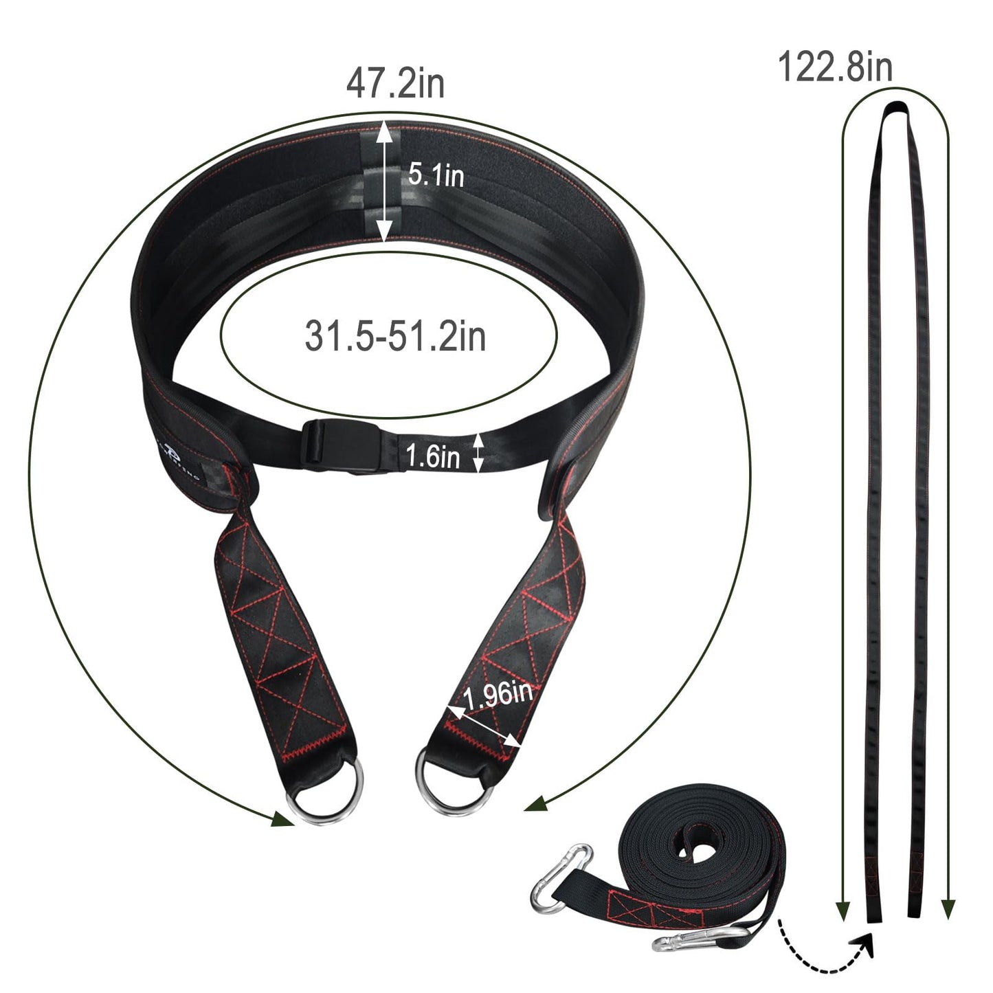 Sled Pulling Belt for Pulling Backwards: Adjustable Sled Belts for Resistance Training Strength Training & Agility Training with 2 Sled Pulling Straps & 4 Hooks