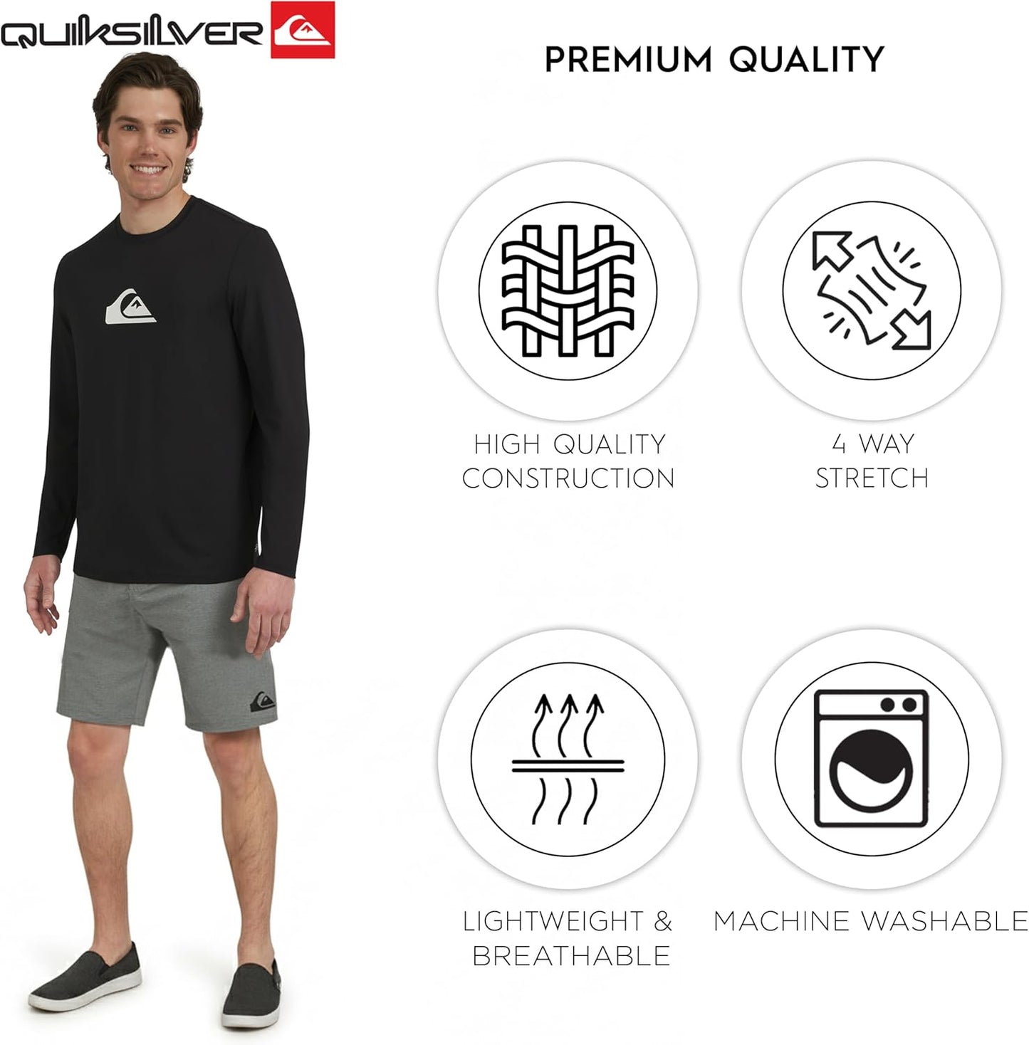 Quiksilver Men's Long Sleeve Rash Guard Shirt - UPF 50 Sun Protection | Regular Fit (S-XXL)