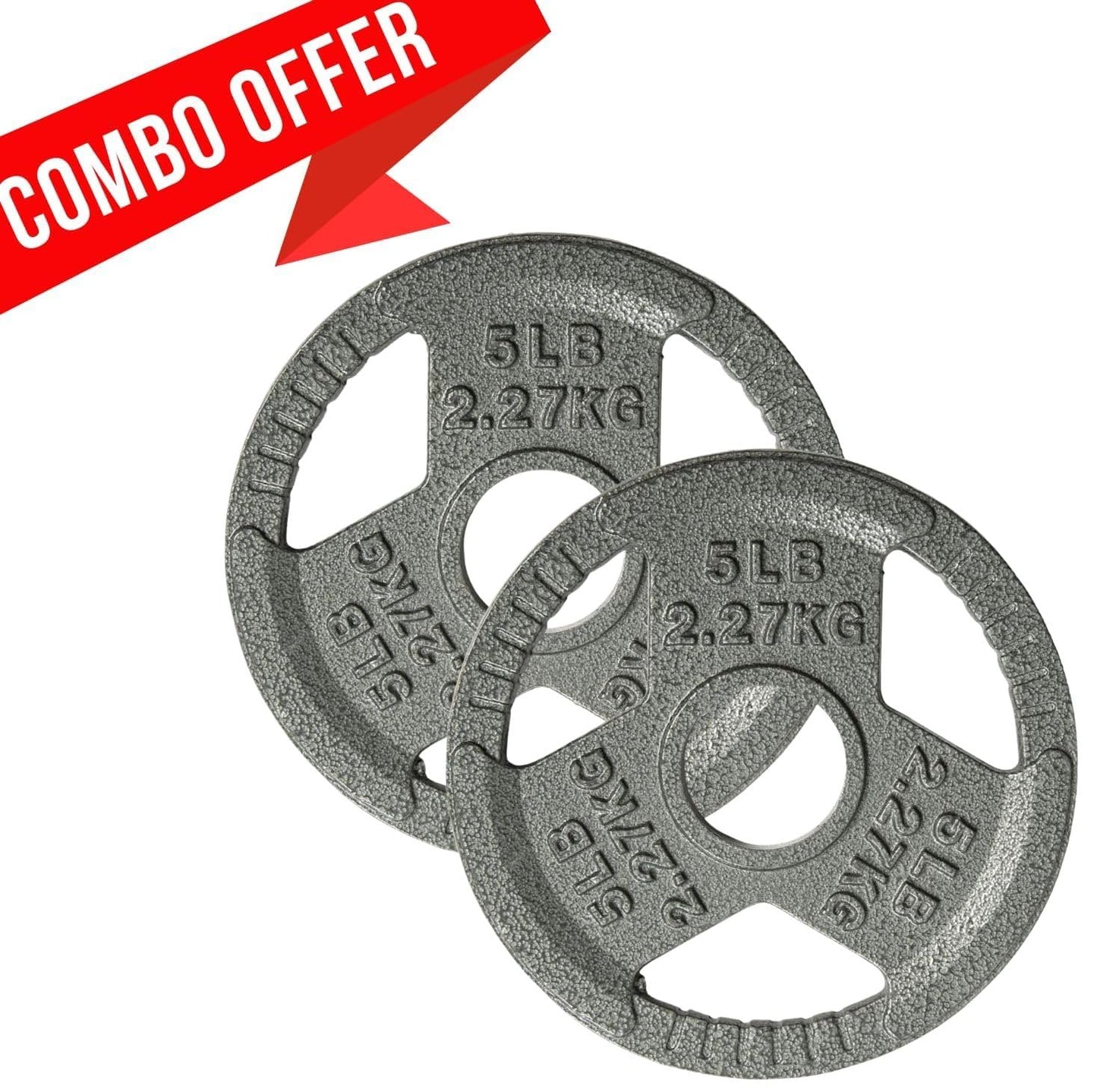 Yes4All Tri-Grip Handles Olympic Weight Plates/Cast Iron Weight Plates, Suitable for Barbell Exercises, Strength, Flexibility Training - 5LB (Pair)