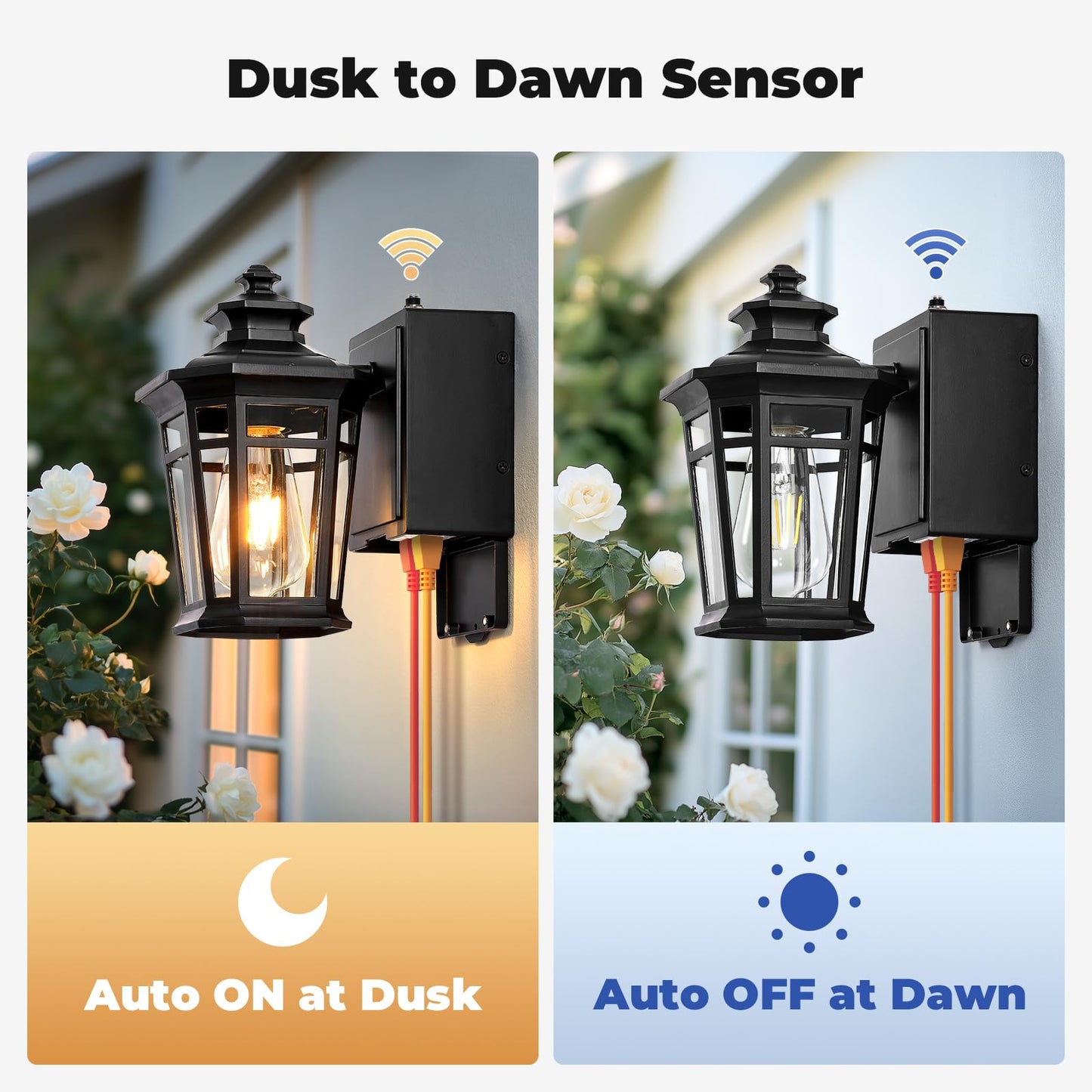 Gleamz Porch Lights with Outlet, Black 2-Pack Dusk to Dawn Outdoor Lighting with GFCI Outlet, 9in H Exterior Light Fixtures Waterproof Anti-Rust, Outside Lights for House,Front Door,Garage,Backyard