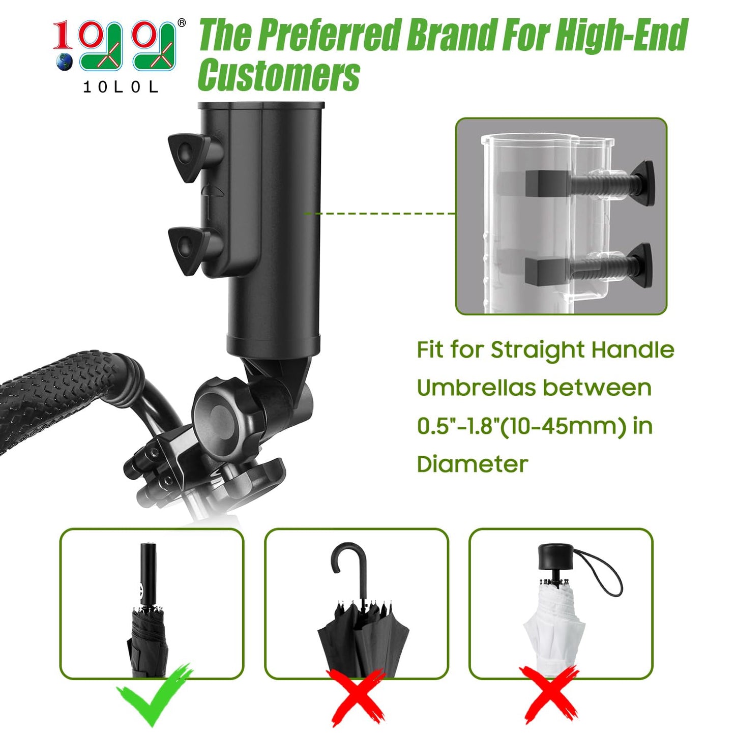 10L0L Heavy Duty Golf Push Cart Umbrella Holder, Aluminium Alloy Base Super Strong Windproof, Universal Umbrella Stand for Mobility Scooter, Stroller, Wheelchair, Beach Chair