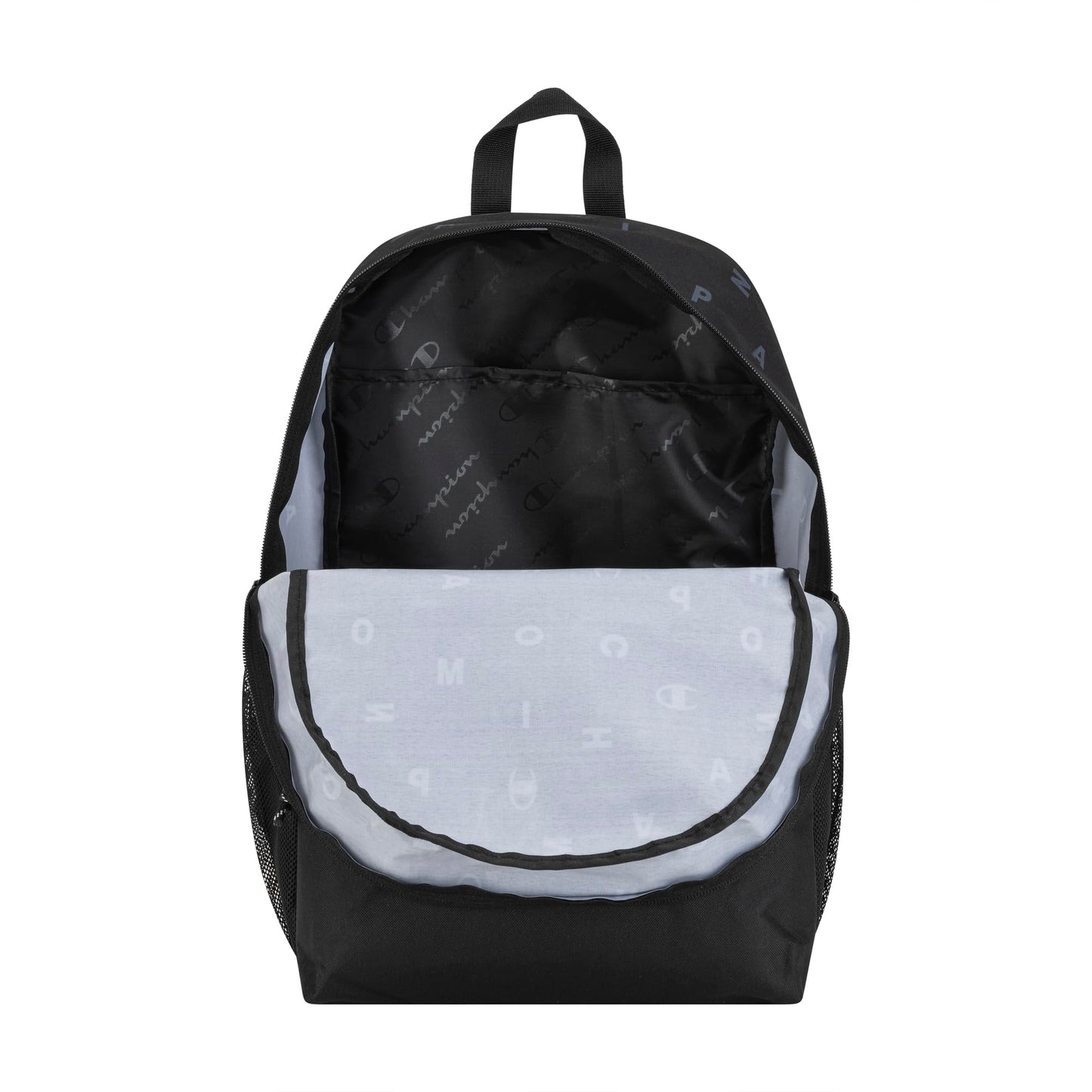 Champion Kids' Merit Backpack with Padded Straps, Water Bottle Pocket and Laptop Compartment for Daily Use, Black/Grey, One Size