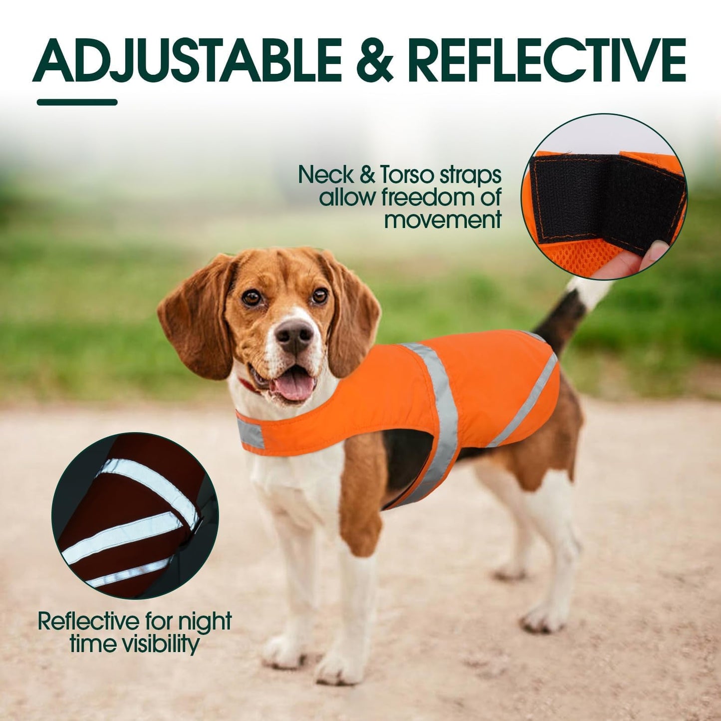 Kuoser Reflective Dog Vest, High Visibility Safety Vest for Medium to Large Dogs, Lightweight Pet Reflective Vests for Hunting Outdoor Activities Walking at Night, Blaze Orange XL