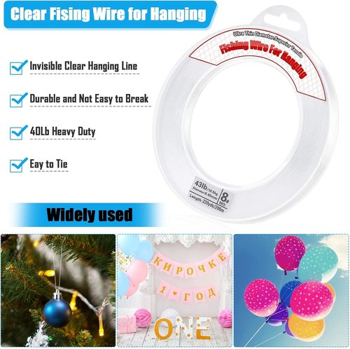 Acejoz Clear Fishing Line - 656FT Strong Nylon String Supports 40 Pounds for Balloon Decorations