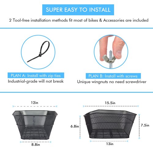 MATTISAM Bike Basket Rear, [Tool-Free Install], Bicycle Pet Basket for Back Cargo Rack, with Waterproof Cover, Cargo Net