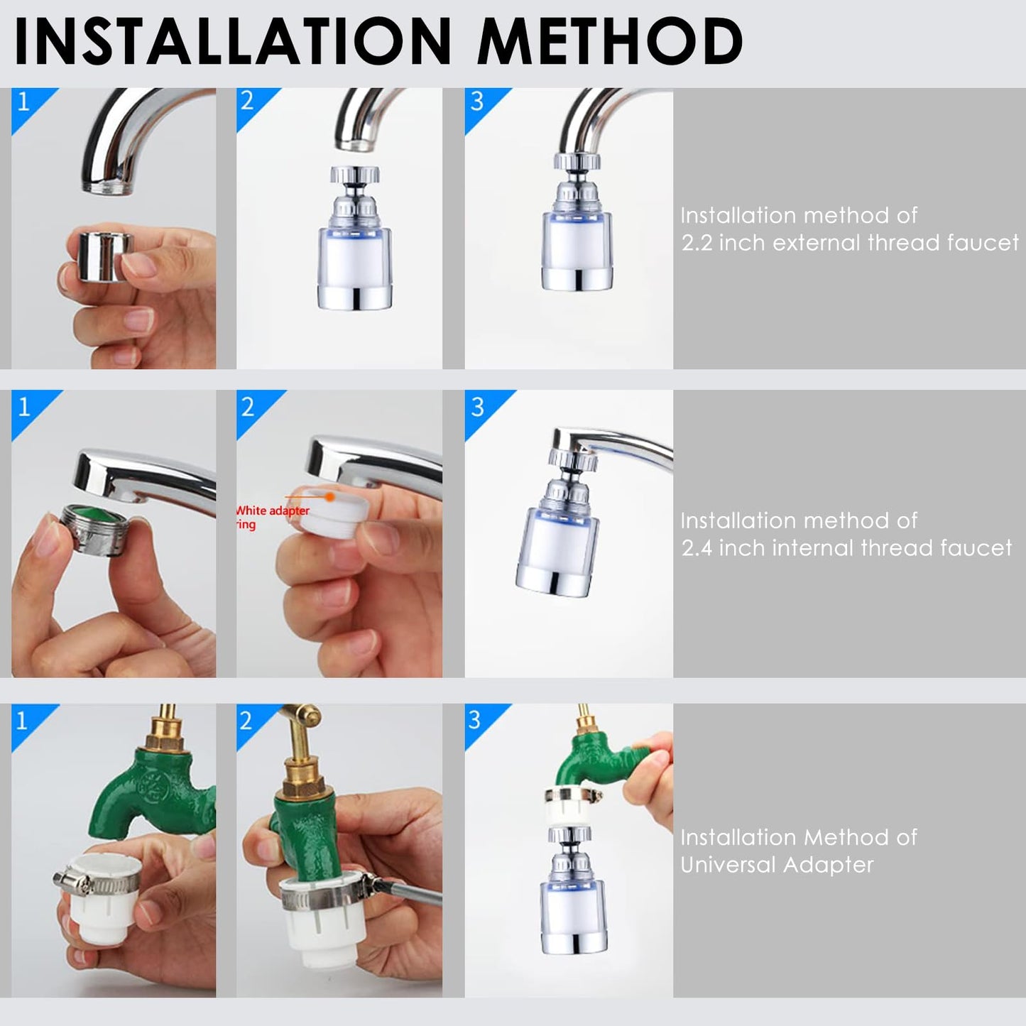 YOTAN Sink Water Filter Faucet, Sink Faucet Filter 360°Rotating, Bathroom Faucet Filter Removes Fluoride Hard Water, Faucet Purifier for Home Kitchen Sink (2 Pcs)