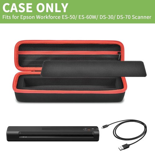 Epson Portable Scanner Case - Hard Carrying Case with Handle & Mesh Pocket for USB | Black
