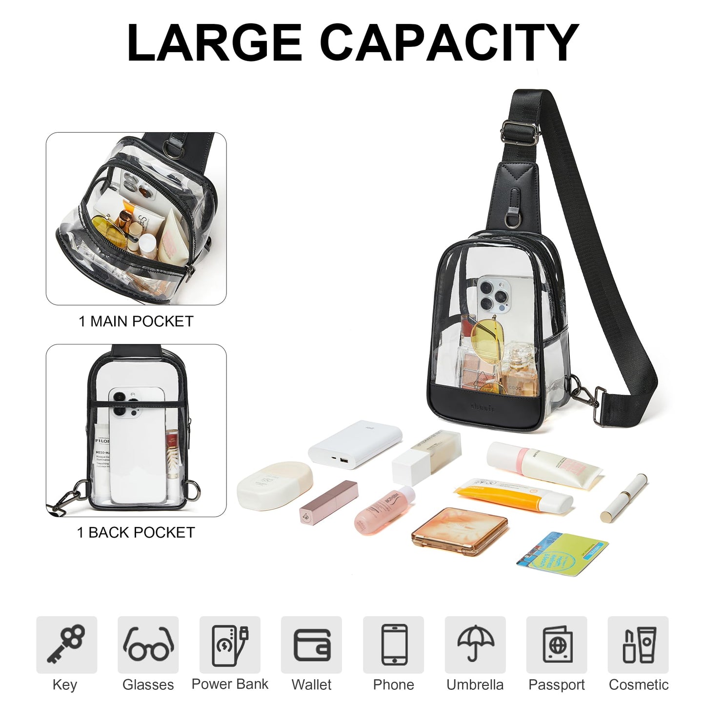 Shrrie Clear Bag for Stadium Events Transparent Crossbody Sling Bag for Women & Men - Stadium Approved, Concerts & Sports