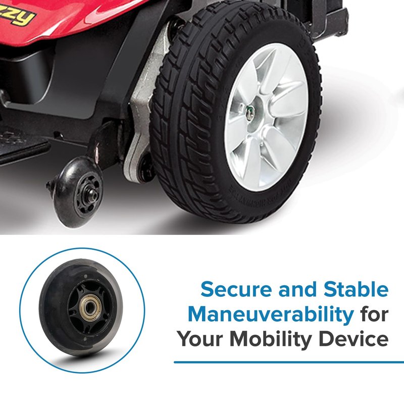 AlveyTech 72 mm Front Anti-Tip Wheel Assembly with Bearings for Jazzy & Pride Scooters & Power Chairs - Replacement Black Scooter Wheels with 608ZZ Bearings, fits Jazzy Elite Power Chair (WHLATIP1004)
