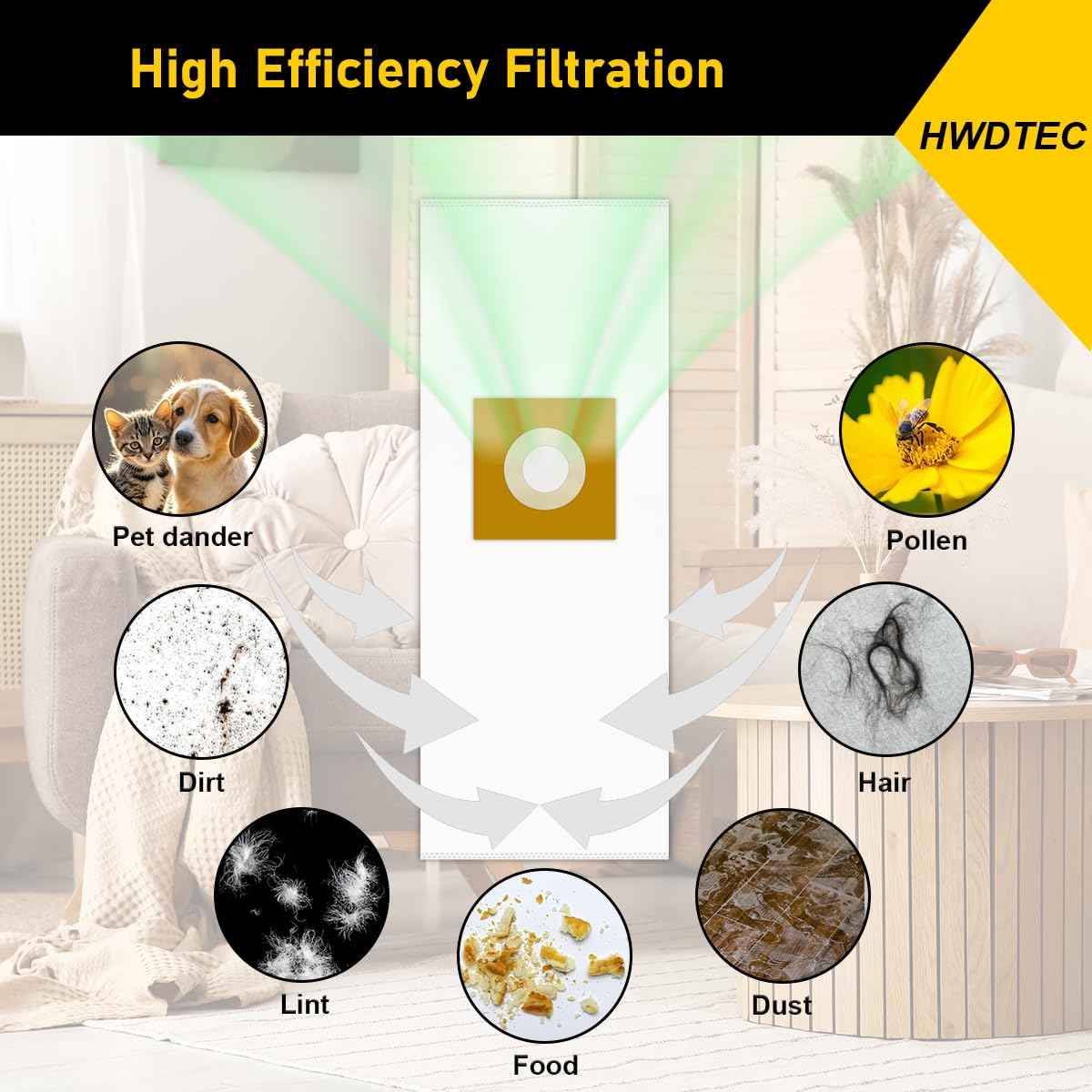 HWDTEC 6 Pack Type Y HEPA Vacuum Bags for Hoover Style Y, Z, YZ WindTunnel Upright Vacuum Cleaners, Replacement Part 4010100Y, AH10040, 902481001, 4010801Y, AH10165
