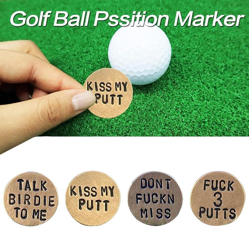 aoukoslt 4 Pcs Adult Humor Novelty Golf Ball Markers Funny Golf Ball Marker for Men with Funny Words Unique Golf Gag Gifts for Men or Women Golfers, Golf Ball Markers