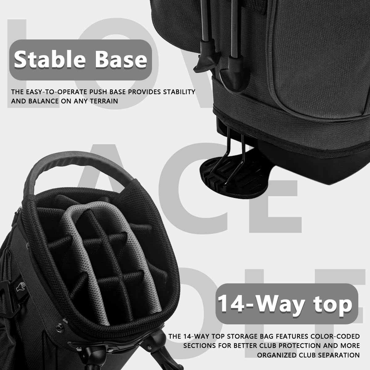 LOVACE 14-Way Golf Stand Bag, Lightweight Golf Bag with Stand for Men and Women (Black)