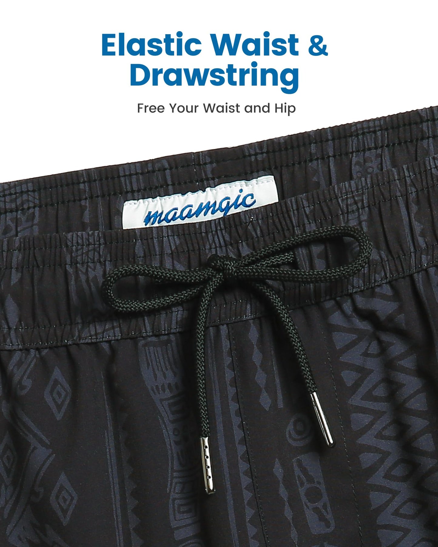 maamgic Mens Swim Trunks with Compression Liner 5 Inch, Quick Dry Bathing Suit with Zipper Pockets, Stretch No-Chafing Swim Shorts, Black-Legendary Dragon Large
