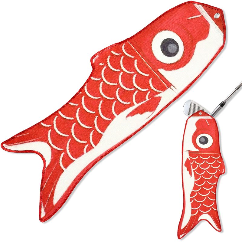 Mindsoft Microfiber Golf Towel Koi Fish Golf Towel with Carabiner Clip Cleaning Cloth & Clubs Koi Pattern Golfs Accessories and Gifts for Men Women(Red)