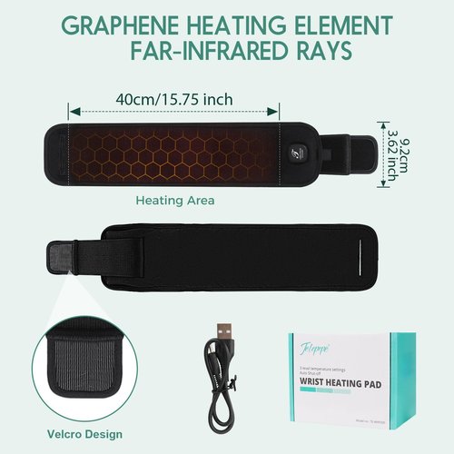 Telepepe Heated Wrist Wrap Cordless, Wrist Heating Pad for Pain Relief, 3000mAh Rechargeable Wrist Warmers for Men Women, 3 Heat Levels Carpal Tunnel Wrist Brace with 30 Mins Auto-off (Black)