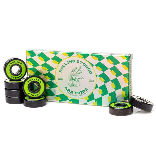 Rolling Stoned Skateboard Bearing Set - ABEC 7 Sealed Bearings for Skateboards, Longboards, Scooters and Roller Skates Stainless Steel 608 Bearings (8 Pack, Green) (AAA Trips)