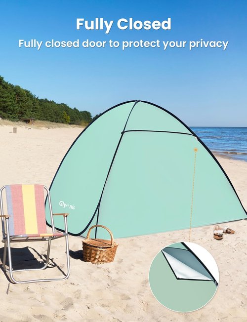 Glymnis Beach Tent - Portable Sun Shelter for 1-4 Persons with UPF 50+ Protection | Easy Setup with Zipper Door