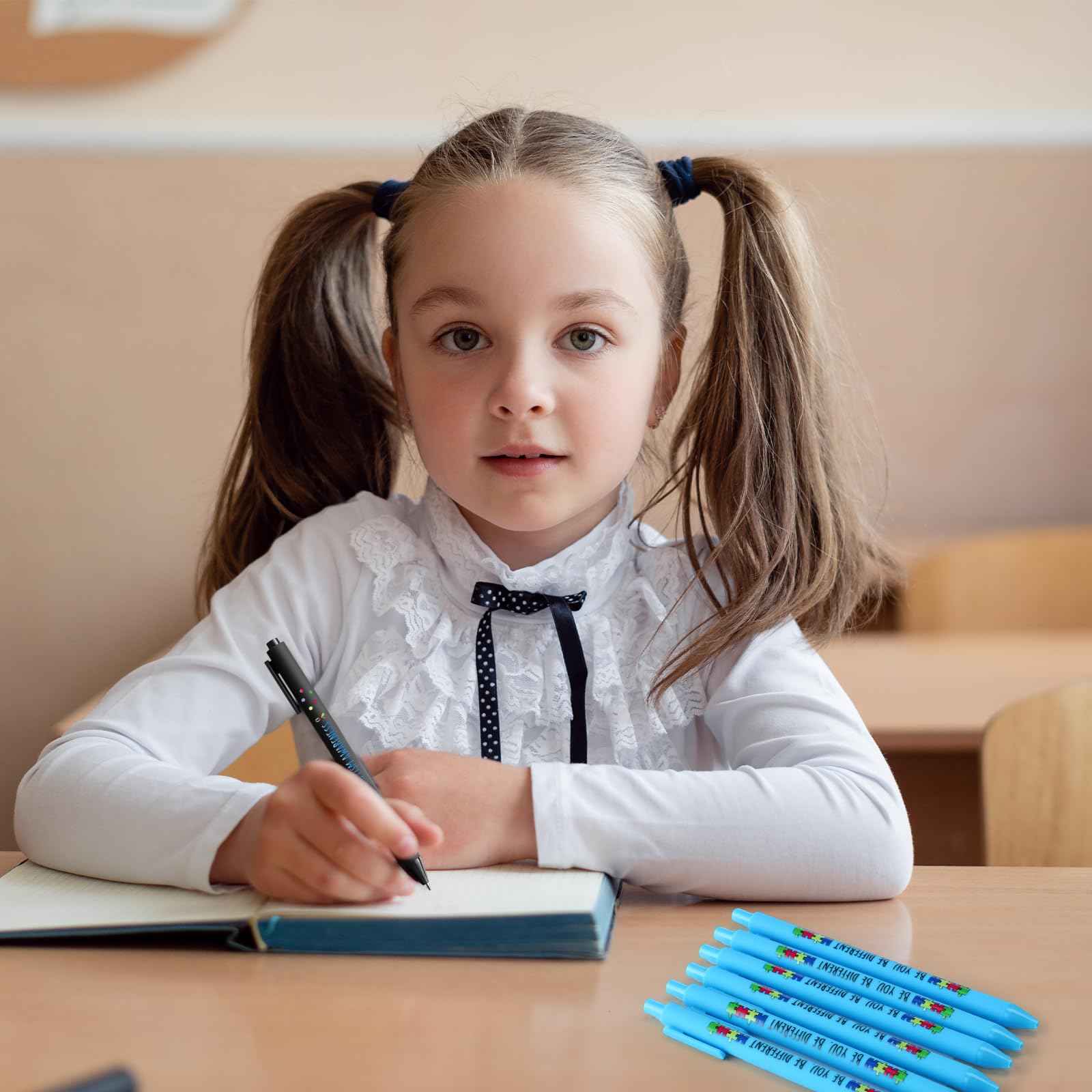 Jetec 300 Pcs Autism Awareness Pens Bulk Inspirational Retractable Mental Health Ballpoint Pens Autism Acceptance Gifts Puzzle Asperger's Awareness Gift for Classroom Office Stationery Supplies