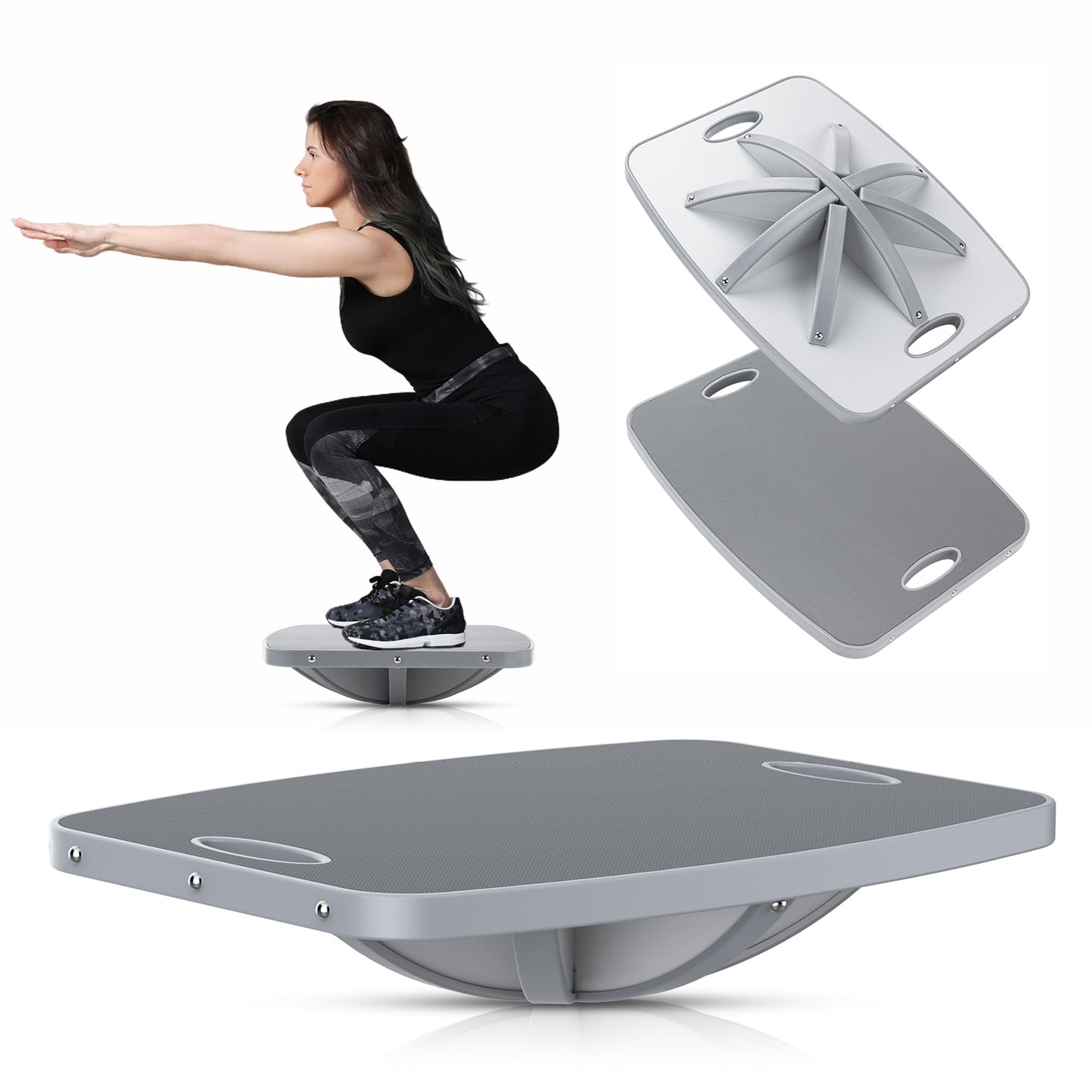 Professional Wooden Balance Board, 360 Degree Portable Wobble Board with Comfortable Surface, Standing Desk Rocker Board for Physical Therapy, Core Strength Stability Training (Advanced 360° Rotation-Modern Gray)