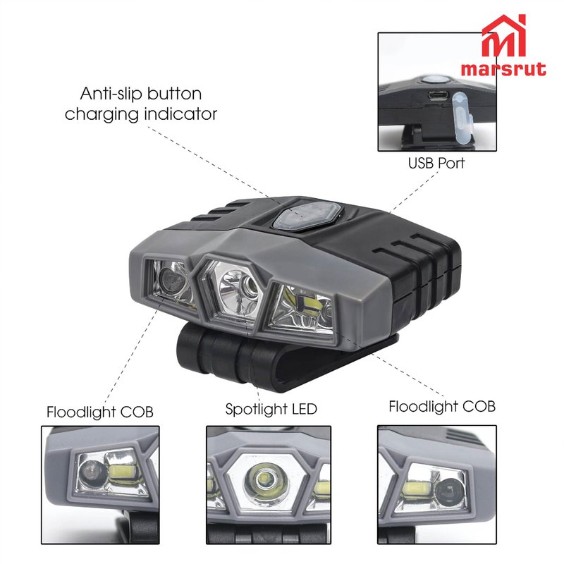 2Pcs Hat Lights Clip On Rechargeable Brim Light, Ultra Bright Micro Mini LED Cap Headlamp 150 Lumens Spotlight, Waterproof Hands Free Portable Flashlight for Baseball Cap, Running, Fishing, Camping