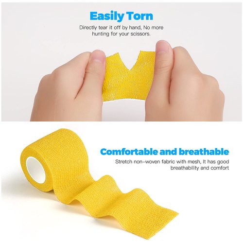 Bandage Wrap 8 Pack 2”x 5 Yards Self Adhesive Bandage Wrap Breathable Cohesive Bandage Wrap Rolls Athletic Elastic Self Adherent Wrap for Sports Injury,Wrist, Knee, Ankle Sprains and Swelling(Yellow)