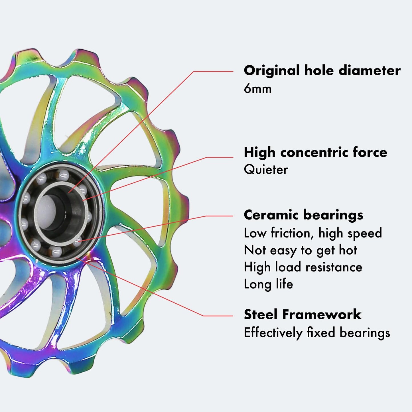 DJC Bike Ceramic Bearing Pulley Wheel 2pcs Guide Roller 11T 12T 13T 14T 15T 16T MTB Road Bike Rear Derailleur for Shimano for Sram Pulley oilslick (oilslick, 2pcs 11T)